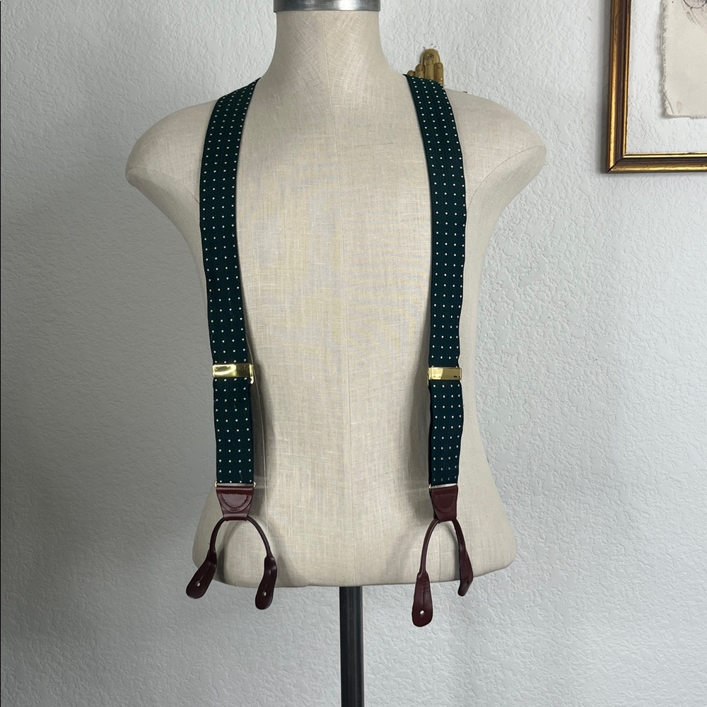 Brooks Brothers Dark Green Polka Dot Button Suspenders with Gold Hardware